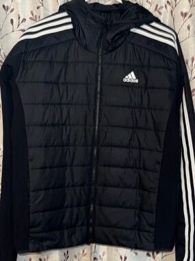 NWT Adidas Black PRO SOCCER HYBRID Hooded Jacket with White Logo.